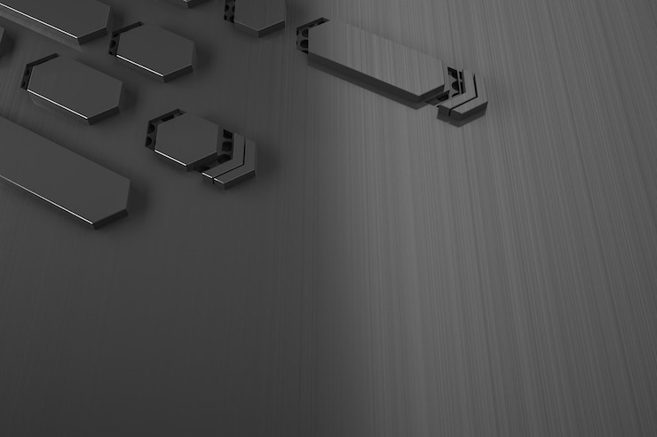 Foto todo o conceito preto com fundo preto abstrato com peças de células metálicas