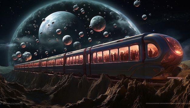 Foto todos a bordo do trans-neptunian express do stargate aberto hiper-realista