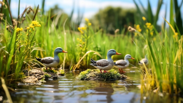 Todos charlatan con patos en un estanque