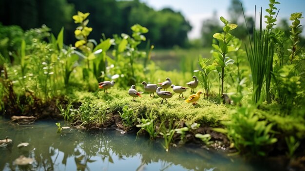 Foto todos com patos num lago