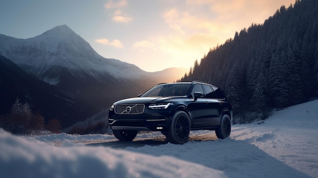 Un todoterreno volvo xc90 negro en la nieve.