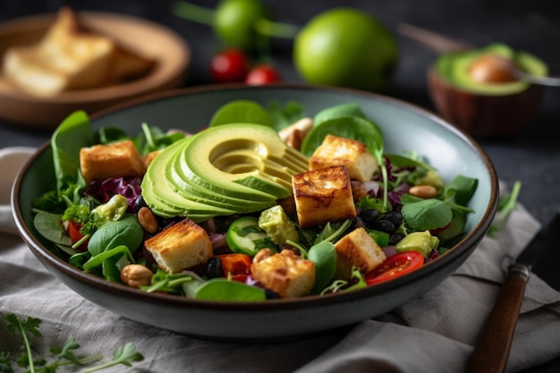 Tofu-Avocado-Salat Weiße Küche Hell und luftig