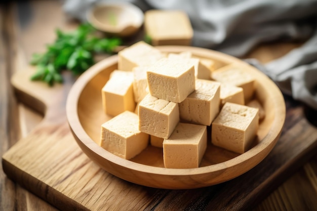 Foto tofu crudo en la mesa de la cocina publicidad profesional fotografía de alimentos