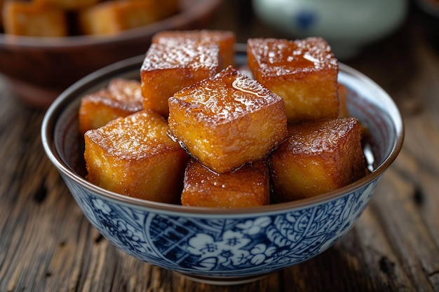 Tofu frito en un bol con sésamo