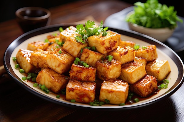 Tofu frito com molho teriyaki