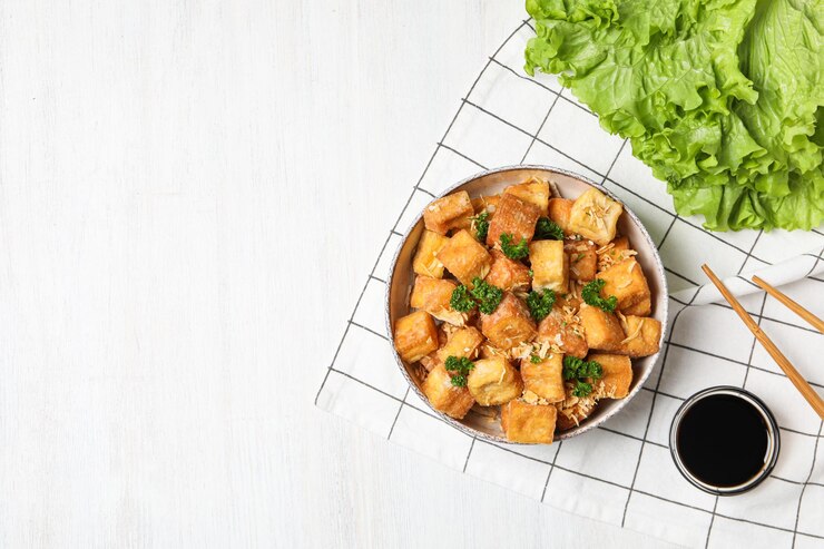 Tofu frito comida frita deliciosa y sabrosa comida sabrosa