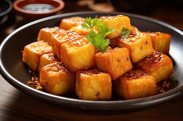 Tofu frito con salsa de teriyaki