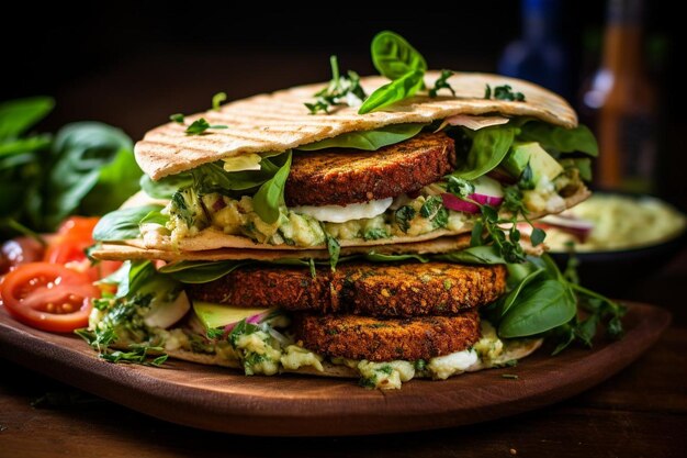 Foto tofu y pan de pita sándwich de falafel