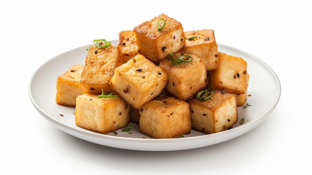 Tofu de sal y pimienta aislado sobre un fondo blanco