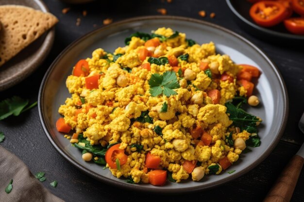 Tofu Scramble Vegetariano Vista superior IA generativa