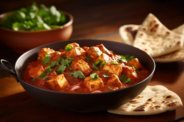 Foto tofu-tikka-masala mit flauschigem basmati-reis