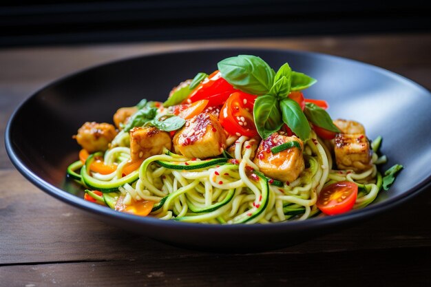 Tofu zoodle zucchini ensalada de fideos con aderezo