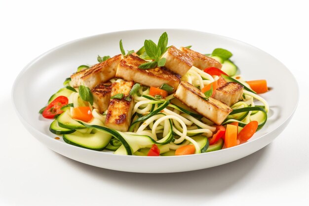 Tofu zoodle zucchini salada de macarrão com molho