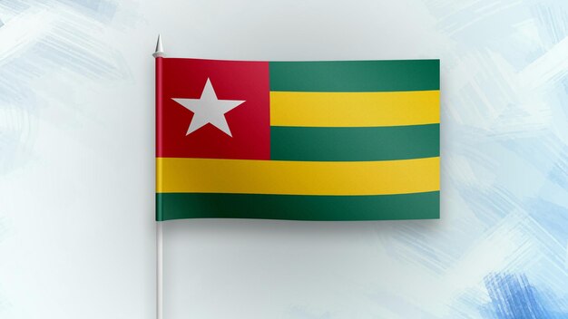 Togo 3D-Renderflagge auf blauem Texturhintergrund