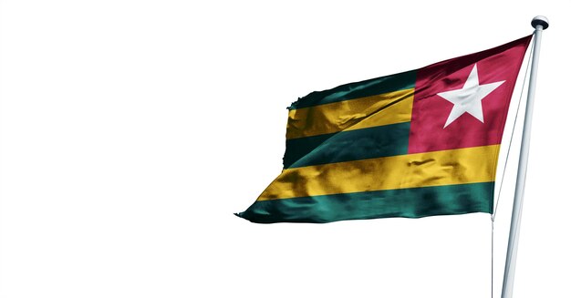 Togo schwenkt 3D-Renderflagge auf weißem Hintergrund. - Bild