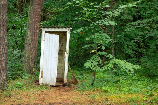 Toilette im Freien im grünen Wald