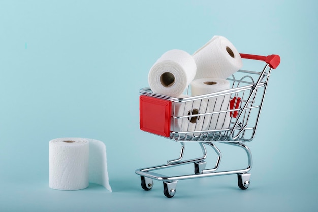 Toilettenpapierrollen im Einkaufswagen