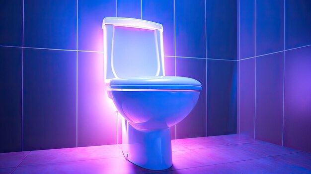 Toilettenschüssel im Badezimmer mit Neonlichtern