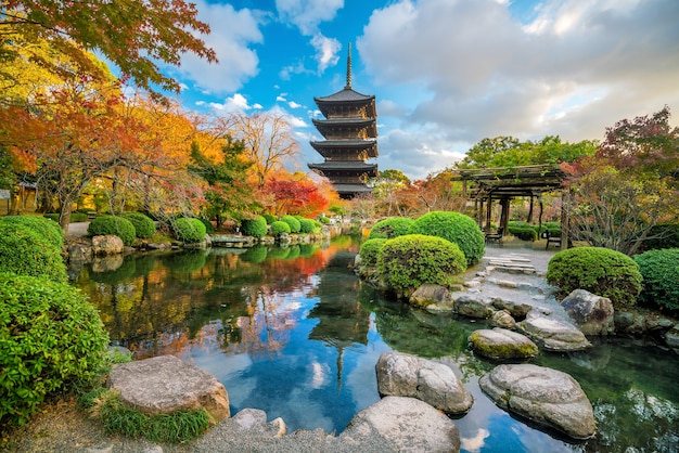 Toji-Tempel und Holzpagode im Herbst Kyoto, Japan-Sonnenuntergang