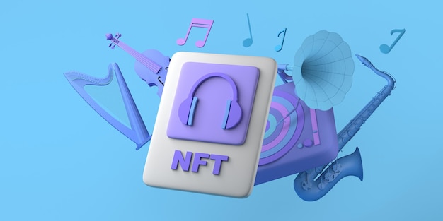 Token no fungible de arte digital NFT de música con instrumentos musicales en blockchain