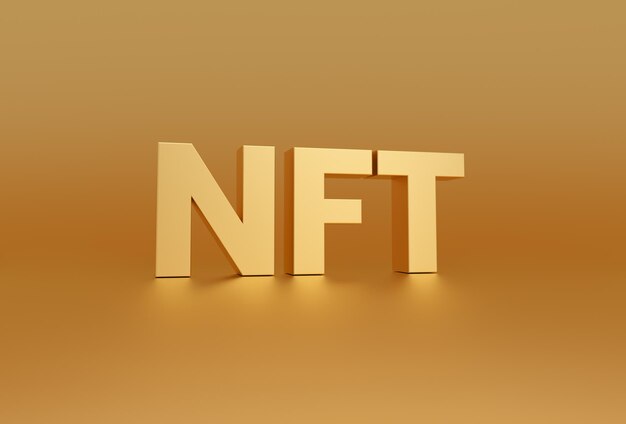 Token no fungible NFT en la tecnología blockchain de fondo de estudio dorado para crear Crypto art