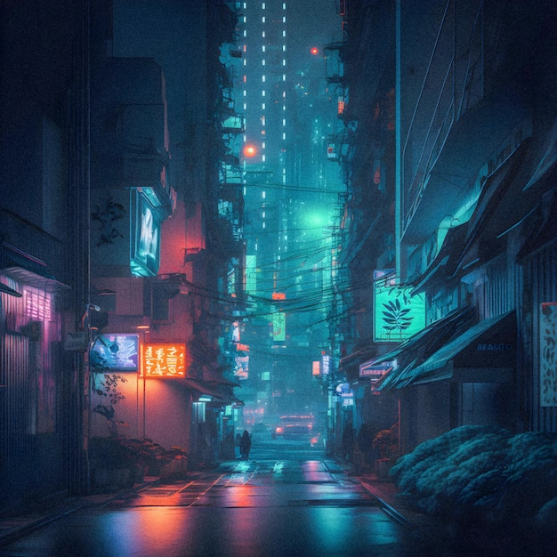 Tokyo City by Night Anime e Manga desenho ilustração vista da cidade textura granular xA