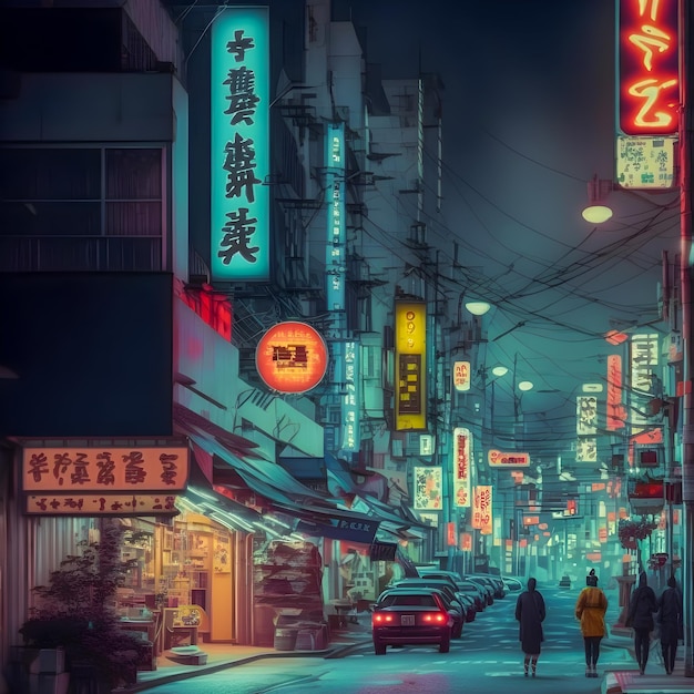 Tokyo City by Night Anime und Manga Zeichnung Illustration Stadtansichten