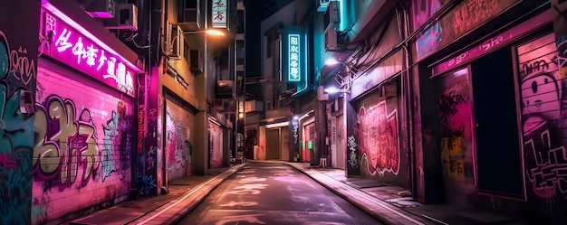 Tokyo City by NightKanji Illustration Stadtansichten Magenta Neon