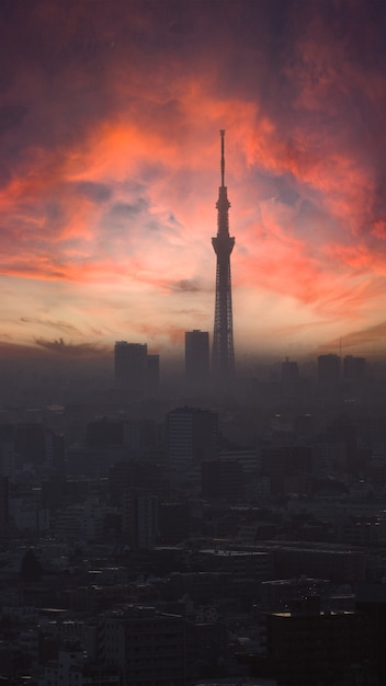 Tokyo City und Tokyo Sky Tree Tower Luftaufnahme von Tokyo City mit berühmtem Reiseziel Landma