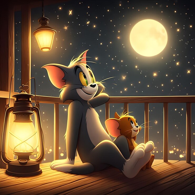 Foto tom e jerry a brincar um com o outro.