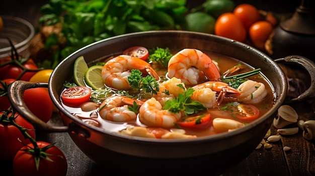 Tom yum es una famosa cocina tailandesa