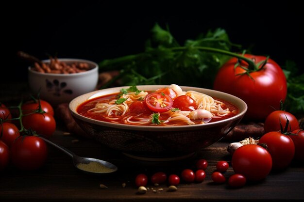 Tom yum kung numa tigela com tomate