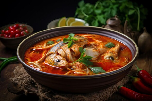 Foto tom yum plaar 32 spicing up com sopa de peixe de cabeça de cobra picante