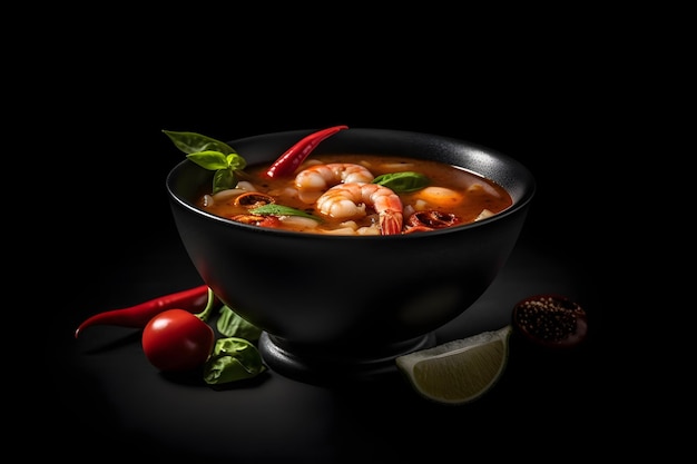 Tom Yum sobre fondo negro