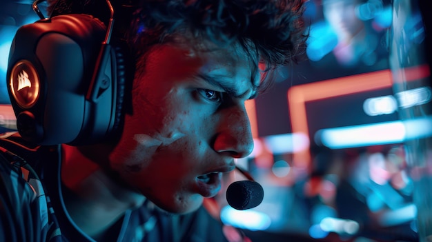 Una toma de acción de un jugador de esports en medio del juego