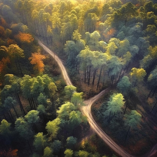 toma aérea de una carretera en el otoño