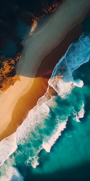 Foto toma aérea de drones de una playa y un océano