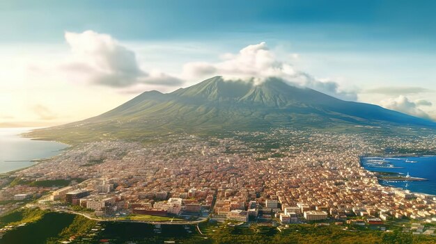 Toma aérea de una iglesia armenia en una colina con montaña ararat y cielo azul claro Generativo ai