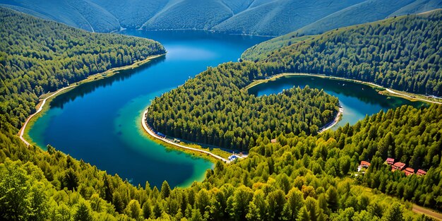 Toma aérea del lago golcuk en bolu karacasu turquía