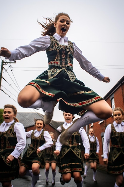 Una toma de alta velocidad de los bailarines irlandeses en medio de la actuación