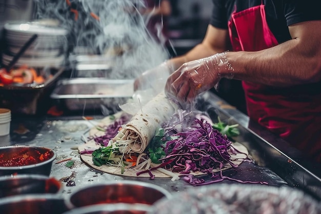 Una toma de un burrito envuelto en papel de pergamino