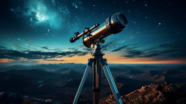 Una toma cautivadora de un telescopio observando el cielo nocturno que simboliza las maravillas de la astronomía