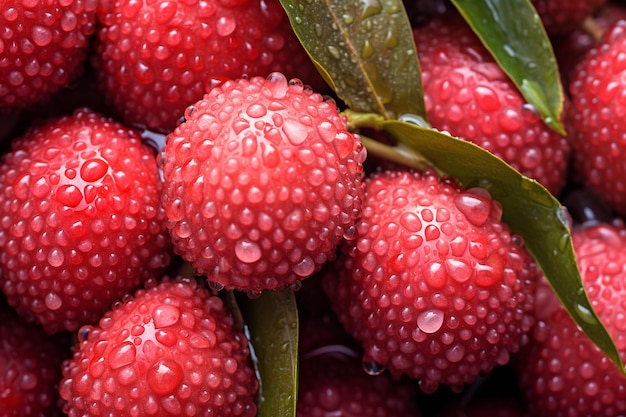 Una toma de cerca de una fruta de lychee con una textura madura y jugosa