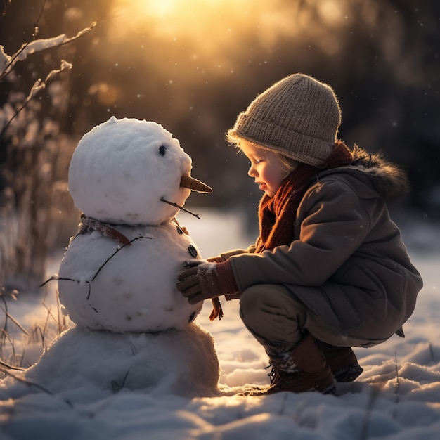 Foto una toma de cerca de un hombre de nieve feliz