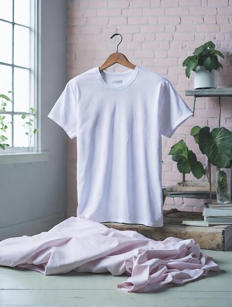 Una toma cerrada de una maqueta de camiseta blanca