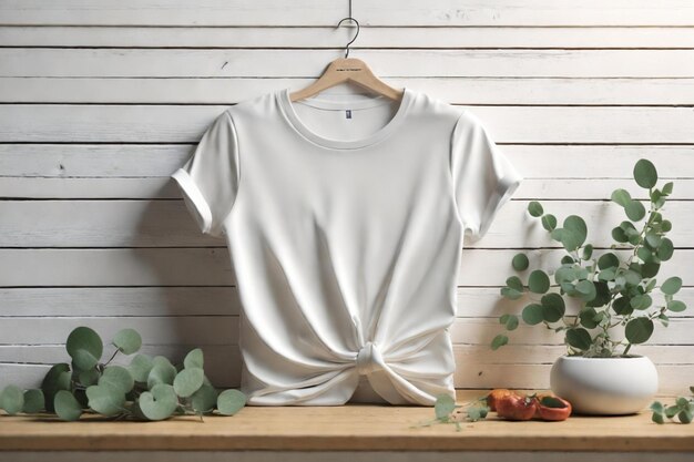 Una toma cerrada de una maqueta de camiseta blanca