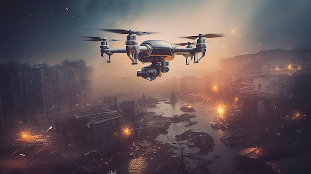 toma cinematográfica de drones futuristas volando