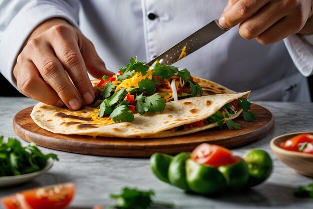 Una toma cinematográfica de una quesadilla