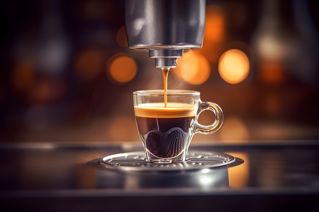 Toma concentrada de espresso en el fondo de un café IA generativa