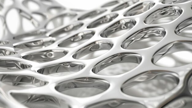 Una toma detallada de una estructura de aspecto futurista con una superficie brillante y patrones simétricos